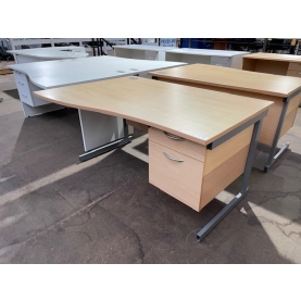 Second-hand 1600mm L/H Wave Desk with 2 Drawer Fixed Pedestal BEECH