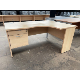 Second-hand Beckbury 1600mm R/H Radial Desk with 2 Drawer Fixed Pedestal BEECH
