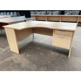 Second-hand Beckbury 1600mm L/H Radial Desk with 2 Drawer Fixed Pedestal BEECH