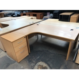 Second-Hand Aston 1800mm Left-Hand Desk with Desk High Pedestal BEECH
