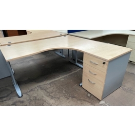 Second-Hand 1600mm Left-Hand Desk with Desk High Pedestal BEECH