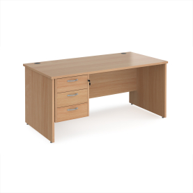 Panel End Desk With 3 Drawer Fixed Pedestal Beech