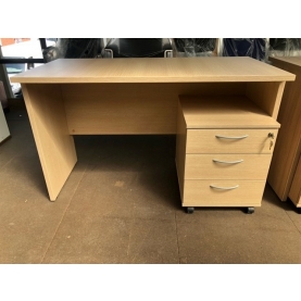 Beckbury 800 x 600 Panel End Desk With Mobile Pedestal WHITENED OAK