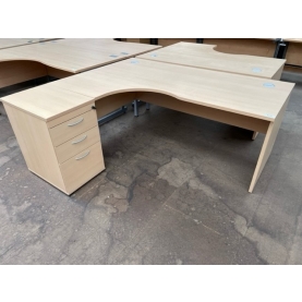 Second-Hand Beckbury 1800mm Left-Hand Desk with Desk High Pedestal BEECH