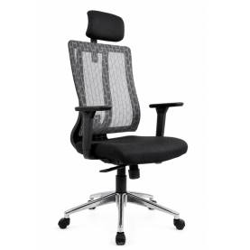 Grey Mesh Back Synchro Tilt Executive Chair with 3D Arms & Headrest