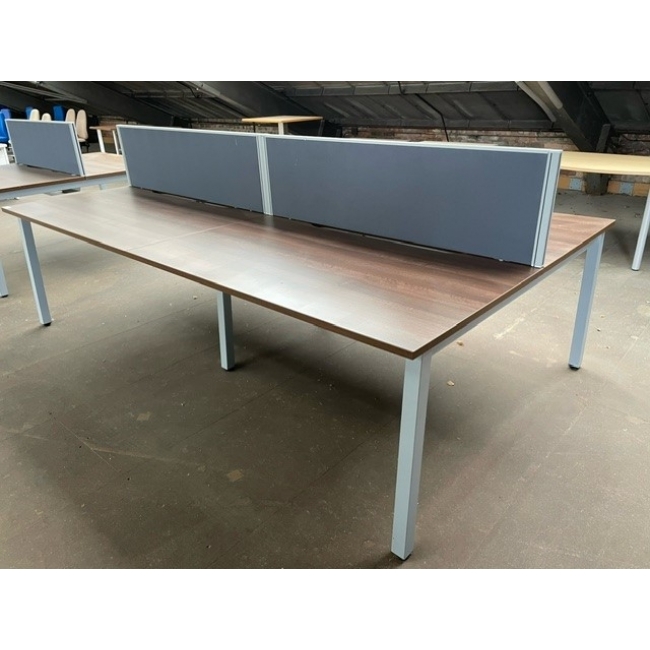 Secondhand 2800 Double Bench Desks with Screen WALNUT SecondHand