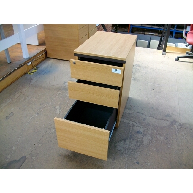 SecondHand Desk Height 3 Drawer Pedestal LIGHT OAK