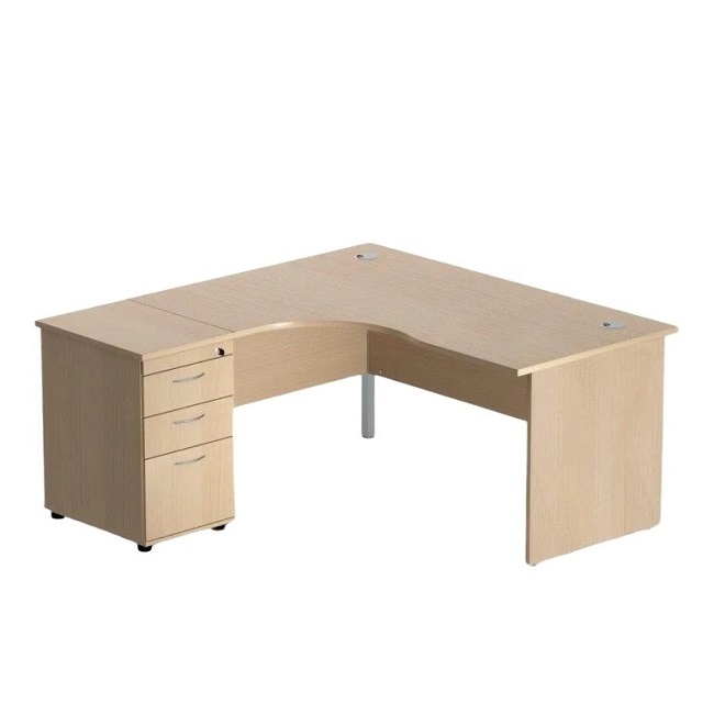 Beckbury LeftHand Crescent Desk Bundle With 3 Drawer Desk High Pedestal