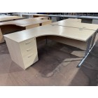 Second-hand L/H Radial Desk with 3 Drawer Desk High Pedestal MAPLE