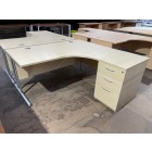 Second-hand 1600mm R/H Radial Desk with 3 Drawer Desk High Pedestal MAPLE