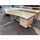 Second-hand 1600mm L/H Wave Desk with 2 Drawer Fixed Pedestal BEECH