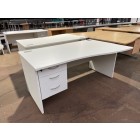 Second-hand 1600mm R/H Wave Desk with 3 Drawer Fixed Pedestal WHITE