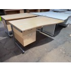 Second-hand 1400mm R/H Wave Desk with 2 Drawer Fixed Pedestal BEECH