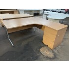 Second-hand R/H Radial Desk with 3 Drawer Desk High Pedestal BEECH