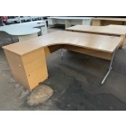 Second-hand L/H Radial Desk with 3 Drawer Desk High Pedestal BEECH