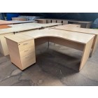 Second-hand L/H Radial Desk with 3 Drawer Desk High Pedestal BEECH