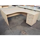 Second-hand 1600mm R/H Radial Desk with 3 Drawer Desk High Pedestal BEECH