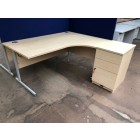 Second-Hand 1600mm Right-Hand Desk with Desk High Pedestal MAPLE