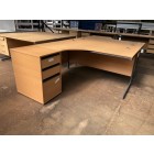 Second-Hand 1525mm Left-Hand Desk with Desk High Pedestal beech