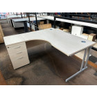 Second-hand Beckbury 1600mm L/H Radial Desk with 3d Desk High Pedestal MAPLE