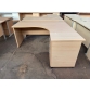 Second-hand 1600mm R/H Radial Desk with 3 Drawer Desk High Pedestal BEECH